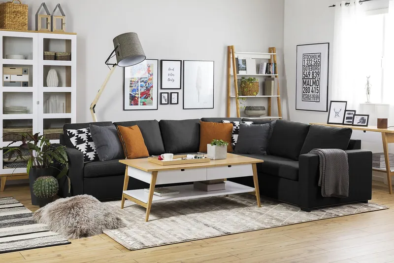 Crazy 5-sits Vändbar L-formad Large Hörnsoffa i Tyg - Antracit - Products - Möbler - Soffa - Hörnsoffa