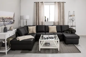Crazy 5-sits Vänstervänd U-formad Soffa med Divan och Schäslong i Konstläder - Svart - Products - Möbler - Soffa - U-soffa