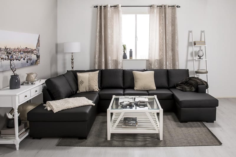 Crazy 5-sits Vänstervänd U-formad Soffa med Divan och Schäslong i Konstläder - Svart - Products - Möbler - Soffa - U-soffa