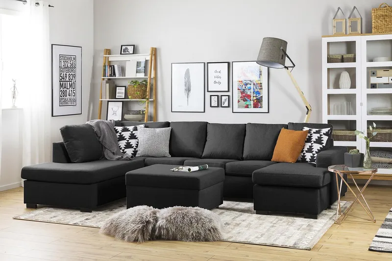 Crazy 5-sits Vänstervänd U-formad Soffa med Divan och Schäslong i Tyg - Antracit - Products - Möbler - Soffa - U-soffa