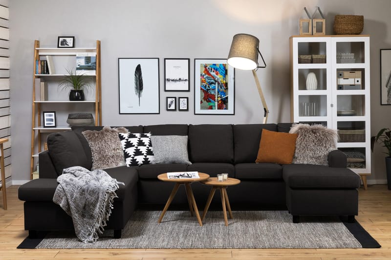 Crazy 5-sits Vänstervänd U-formad Soffa med Divan och Schäslong i Tyg - Antracit - Products - Möbler - Soffa - U-soffa