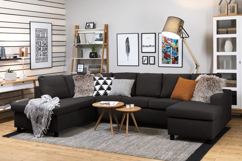 Crazy 5-sits Vänstervänd U-formad Soffa med Divan och Schäslong i Tyg - Antracit - Products - Möbler - Soffa - U-soffa