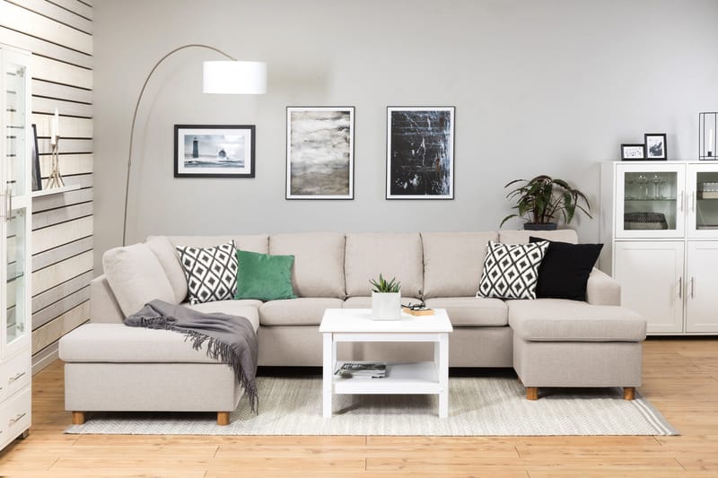 Crazy 5-sits Vänstervänd U-formad Soffa med Divan och Schäslong i Tyg - Beige - Products - Möbler - Soffa - U-soffa
