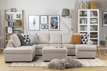 Crazy 5-sits Vänstervänd U-formad Soffa med Divan och Schäslong i Tyg - Beige - Products - Möbler - Soffa - U-soffa