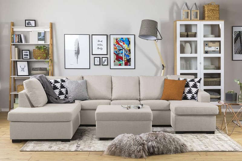 Crazy 5-sits Vänstervänd U-formad Soffa med Divan och Schäslong i Tyg - Beige - Products - Möbler - Soffa - U-soffa