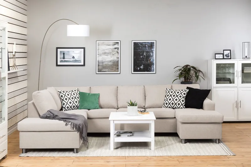Crazy 5-sits Vänstervänd U-formad Soffa med Divan och Schäslong i Tyg - Beige - Products - Möbler - Soffa - U-soffa