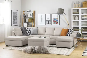 Crazy 5-sits Vänstervänd U-formad Soffa med Divan och Schäslong i Tyg - Beige - Products - Möbler - Soffa - U-soffa