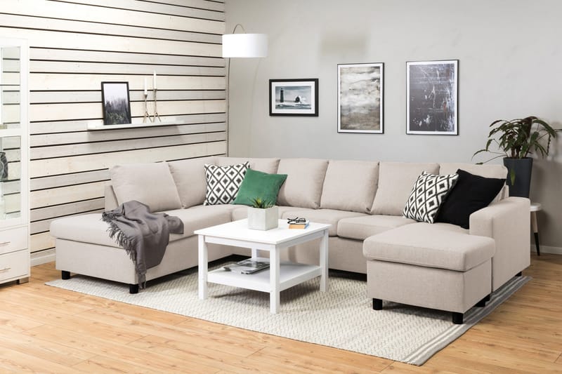 Crazy 5-sits Vänstervänd U-formad Soffa med Divan och Schäslong i Tyg - Beige - Products - Möbler - Soffa - U-soffa