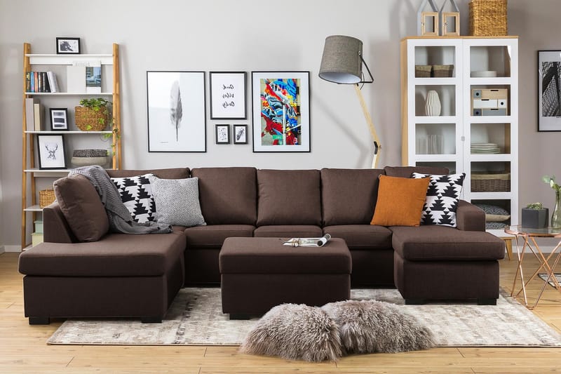 Crazy 5-sits Vänstervänd U-formad Soffa med Divan och Schäslong i Tyg - Brun - Products - Möbler - Soffa - U-soffa