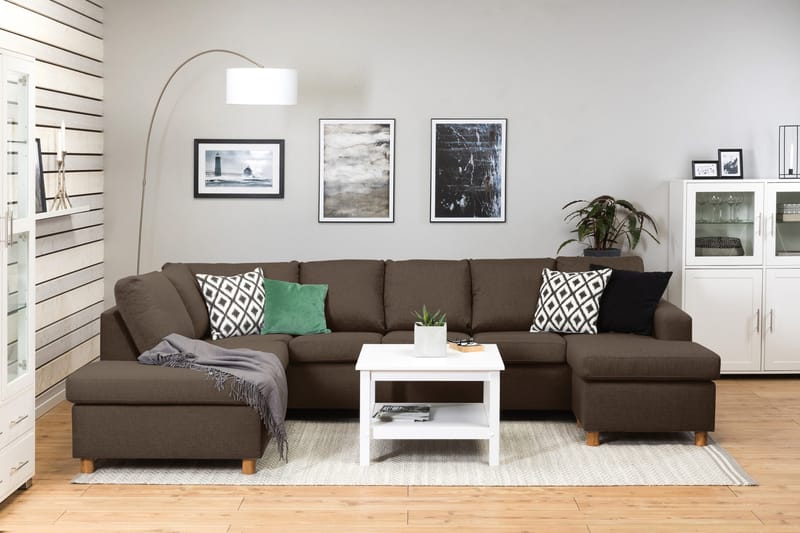 Crazy 5-sits Vänstervänd U-formad Soffa med Divan och Schäslong i Tyg - Brun - Products - Möbler - Soffa - U-soffa