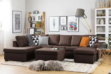 Crazy 5-sits Vänstervänd U-formad Soffa med Divan och Schäslong i Tyg - Brun - Products - Möbler - Soffa - U-soffa