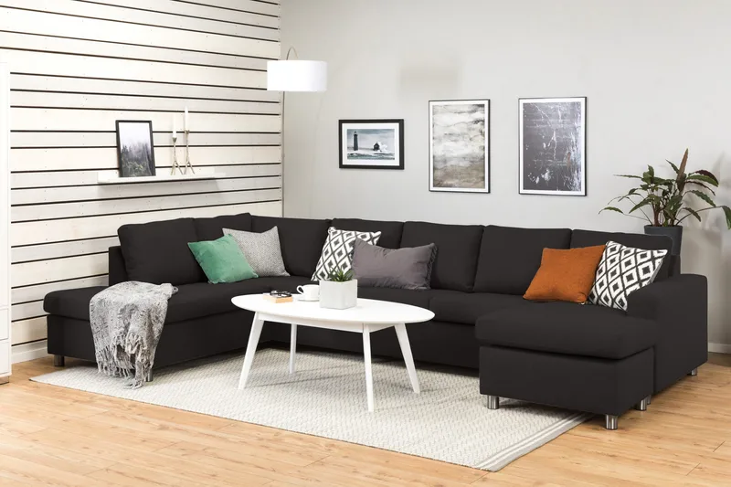 Crazy 5-sits Vänstervänd U-formad X-Large Soffa med Divan och Schäslong i Tyg - Antracit - Products - Möbler - Soffa - U-soffa