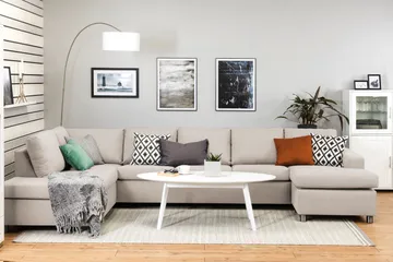 Crazy 5-sits Vänstervänd U-formad X-Large Soffa med Divan och Schäslong i Tyg - Beige - Products - Möbler - Soffa - U-soffa