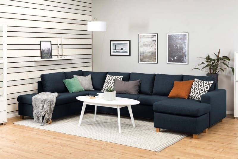 Crazy 5-sits Vänstervänd U-formad X-Large Soffa med Divan och Schäslong i Tyg - Blå - Products - Möbler - Soffa - U-soffa