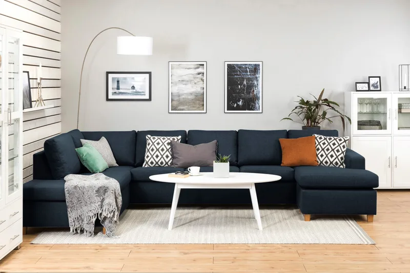 Crazy 5-sits Vänstervänd U-formad X-Large Soffa med Divan och Schäslong i Tyg - Blå - Products - Möbler - Soffa - U-soffa