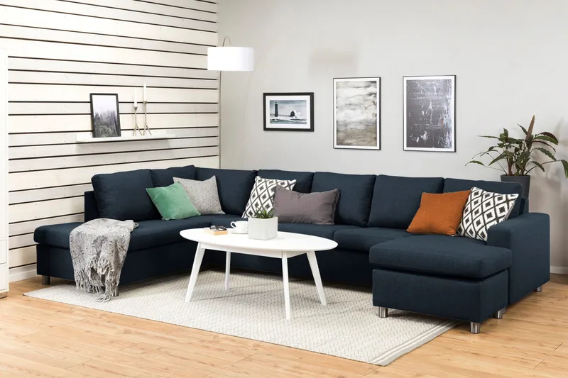 Crazy 5-sits Vänstervänd U-formad X-Large Soffa med Divan och Schäslong i Tyg - Blå - Products - Möbler - Soffa - U-soffa
