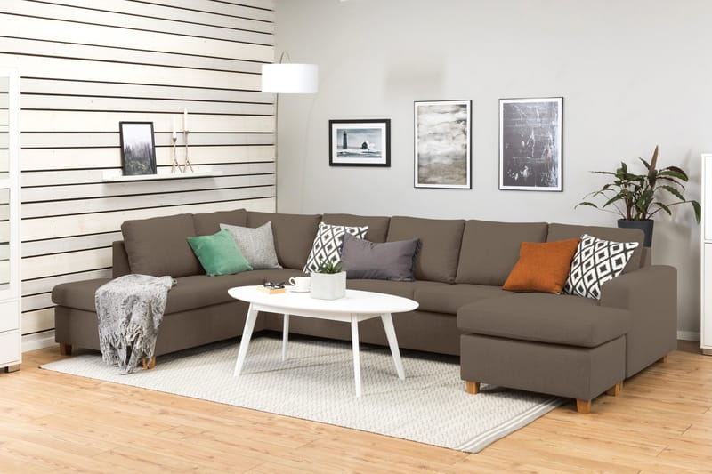 Crazy 5-sits Vänstervänd U-formad X-Large Soffa med Divan och Schäslong i Tyg - Brun - Products - Möbler - Soffa - U-soffa