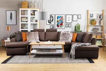 Crazy 5-sits Vänstervänd U-formad X-Large Soffa med Divan och Schäslong i Tyg - Brun - Products - Möbler - Soffa - U-soffa