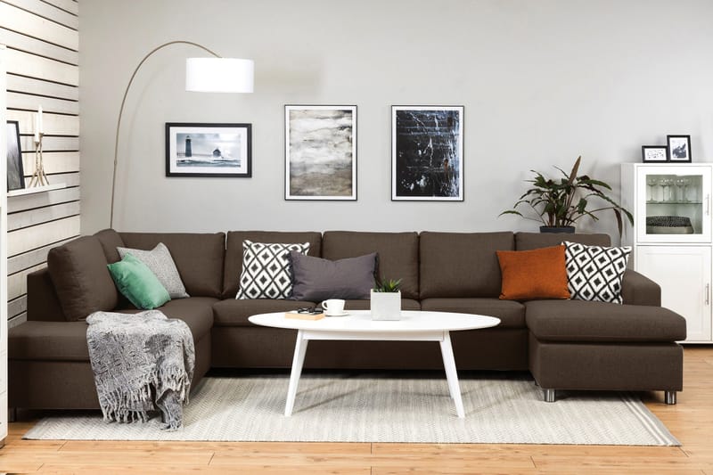 Crazy 5-sits Vänstervänd U-formad X-Large Soffa med Divan och Schäslong i Tyg - Brun - Products - Möbler - Soffa - U-soffa