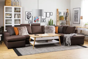 Crazy 5-sits Vänstervänd U-formad X-Large Soffa med Divan och Schäslong i Tyg - Brun - Products - Möbler - Soffa - U-soffa
