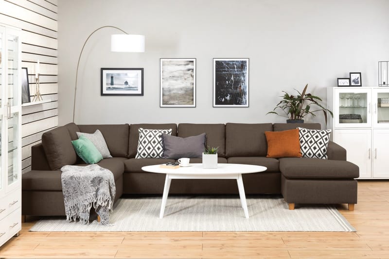Crazy 5-sits Vänstervänd U-formad X-Large Soffa med Divan och Schäslong i Tyg - Brun - Products - Möbler - Soffa - U-soffa