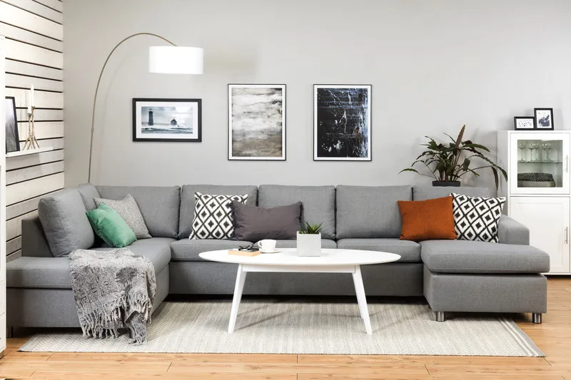 Crazy 5-sits Vänstervänd U-formad X-Large Soffa med Divan och Schäslong i Tyg - Grå - Products - Möbler - Soffa - U-soffa