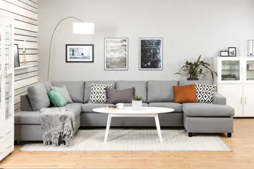 Crazy 5-sits Vänstervänd U-formad X-Large Soffa med Divan och Schäslong i Tyg - Grå - Products - Möbler - Soffa - U-soffa