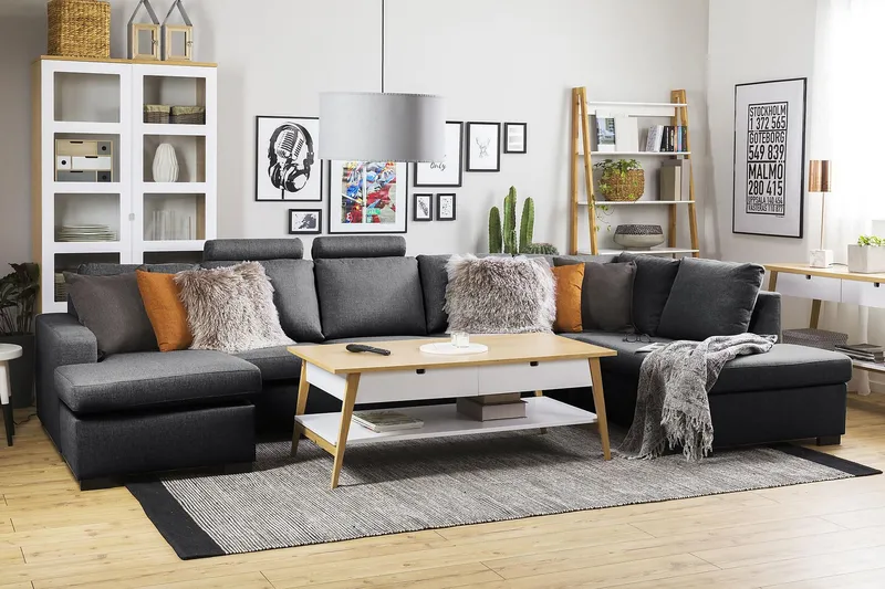 Crazy 5-sits Vänstervänd U-formad X-Large Soffa med Divan och Schäslong i Tyg - Mörkgrå - Products - Möbler - Soffa - U-soffa