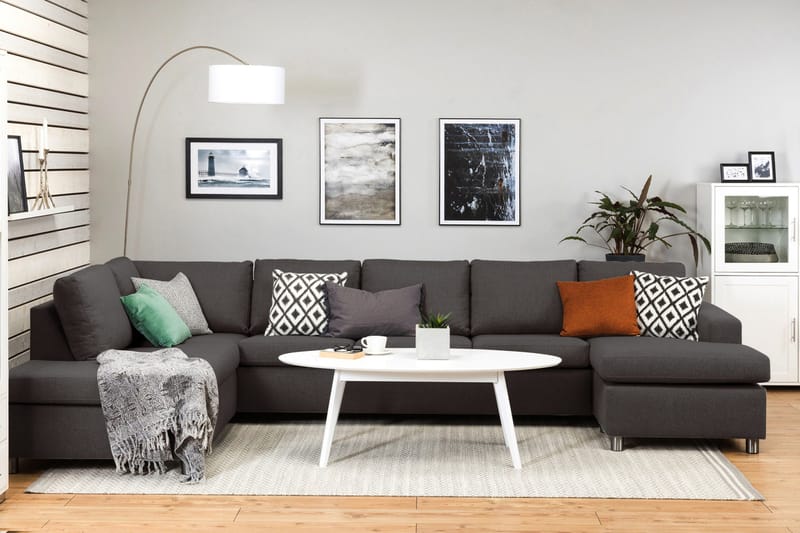 Crazy 5-sits Vänstervänd U-formad X-Large Soffa med Divan och Schäslong i Tyg - Mörkgrå - Products - Möbler - Soffa - U-soffa
