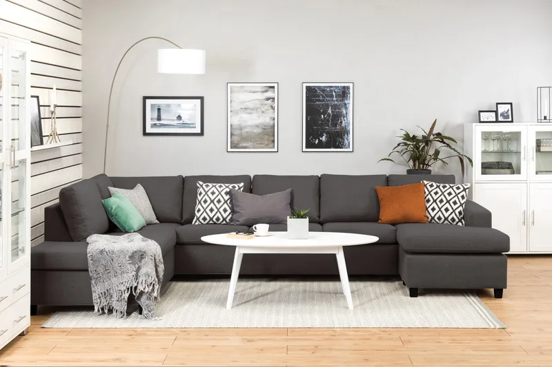Crazy 5-sits Vänstervänd U-formad X-Large Soffa med Divan och Schäslong i Tyg - Mörkgrå - Products - Möbler - Soffa - U-soffa