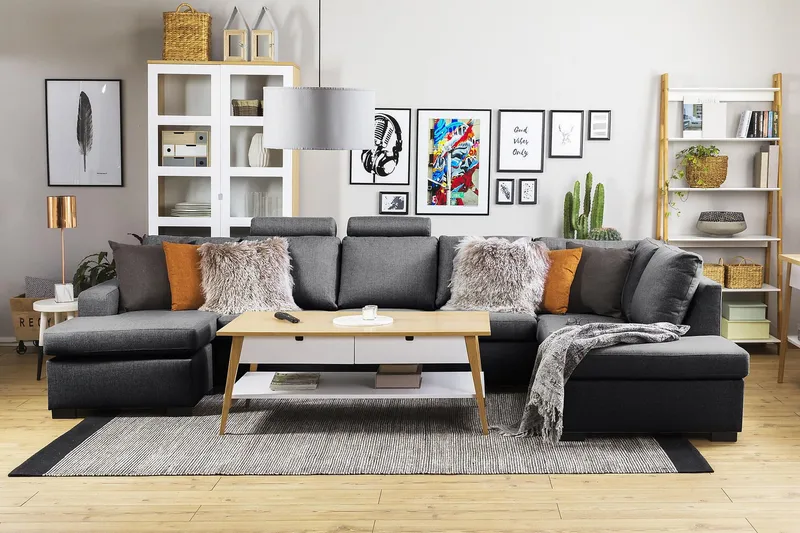 Crazy 5-sits Vänstervänd U-formad X-Large Soffa med Divan och Schäslong i Tyg - Mörkgrå - Products - Möbler - Soffa - U-soffa