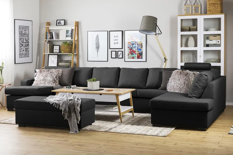Crazy 6-sits Högervänd U-formad XX-Large Soffa med Divan och Schäslong i Tyg - Antracit - Products - Möbler - Soffa - U-soffa
