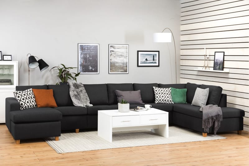 Crazy 6-sits Högervänd U-formad XX-Large Soffa med Divan och Schäslong i Tyg - Antracit - Products - Möbler - Soffa - U-soffa
