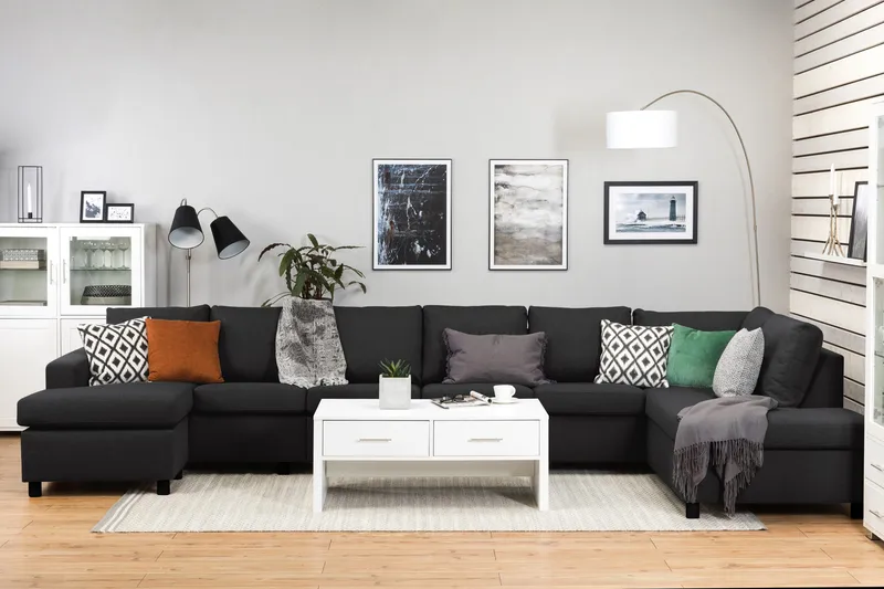 Crazy 6-sits Högervänd U-formad XX-Large Soffa med Divan och Schäslong i Tyg - Antracit - Products - Möbler - Soffa - U-soffa