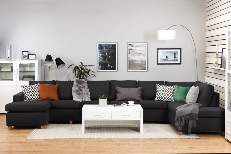 Crazy 6-sits Högervänd U-formad XX-Large Soffa med Divan och Schäslong i Tyg - Antracit - Products - Möbler - Soffa - U-soffa