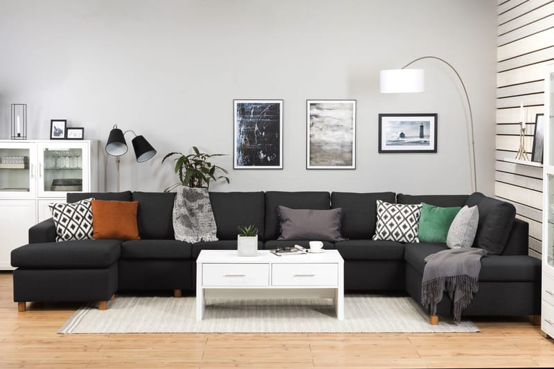 Crazy 6-sits Högervänd U-formad XX-Large Soffa med Divan och Schäslong i Tyg - Antracit - Products - Möbler - Soffa - U-soffa
