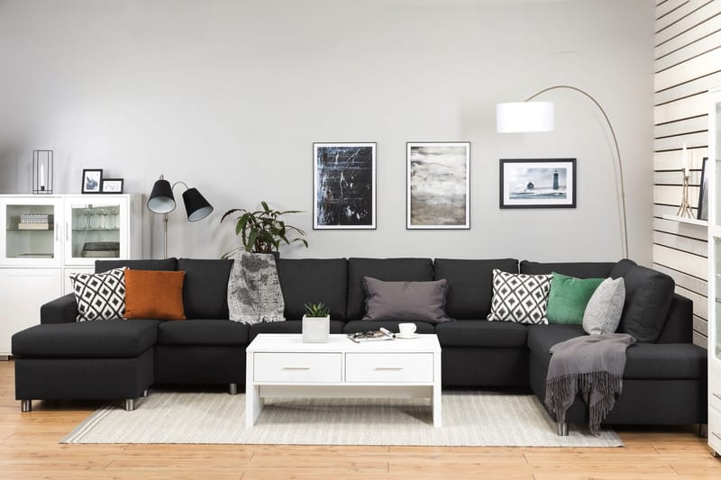 Crazy 6-sits Högervänd U-formad XX-Large Soffa med Divan och Schäslong i Tyg - Antracit - Products - Möbler - Soffa - U-soffa