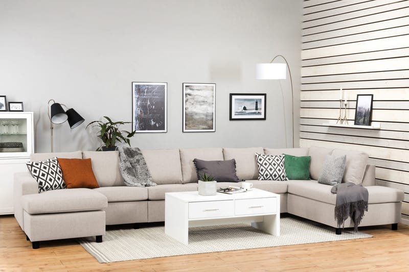 Crazy 6-sits Högervänd U-formad XX-Large Soffa med Divan och Schäslong i Tyg - Beige - Products - Möbler - Soffa - U-soffa