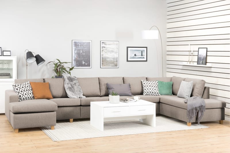 Crazy 6-sits Högervänd U-formad XX-Large Soffa med Divan och Schäslong i Tyg - Beige - Products - Möbler - Soffa - U-soffa