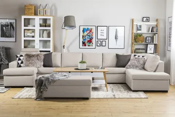 Crazy 6-sits Högervänd U-formad XX-Large Soffa med Divan och Schäslong i Tyg - Beige - Products - Möbler - Soffa - U-soffa