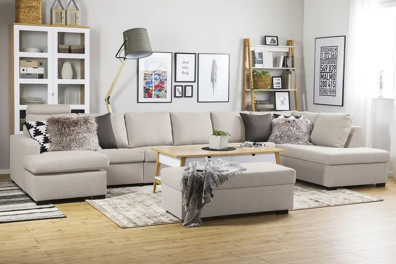 Crazy 6-sits Högervänd U-formad XX-Large Soffa med Divan och Schäslong i Tyg - Beige - Products - Möbler - Soffa - U-soffa