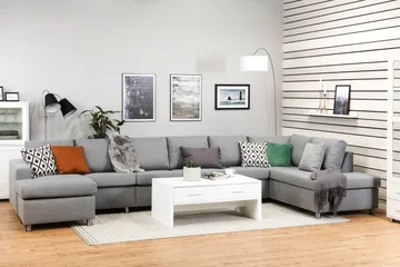 Crazy 6-sits Högervänd U-formad XX-Large Soffa med Divan och Schäslong i Tyg - Grå - Products - Möbler - Soffa - U-soffa