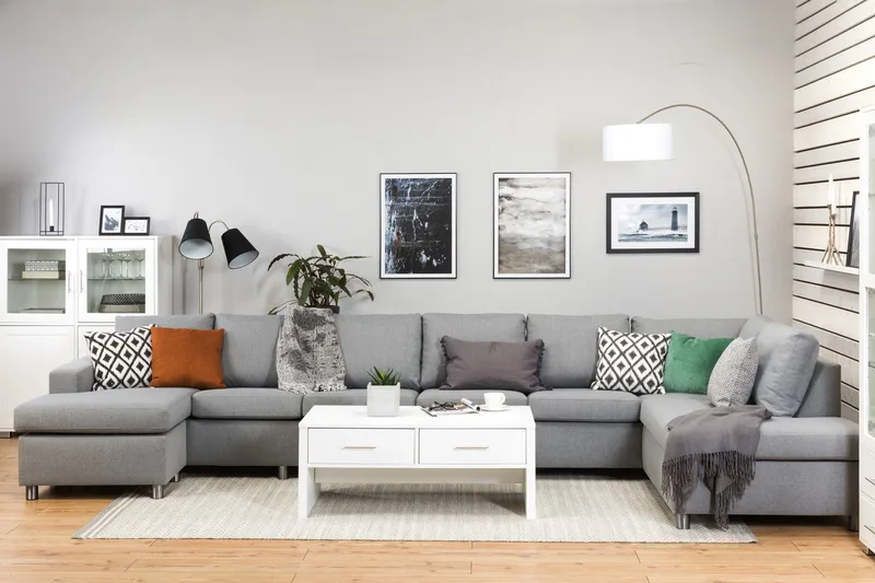 Crazy 6-sits Högervänd U-formad XX-Large Soffa med Divan och Schäslong i Tyg - Grå - Products - Möbler - Soffa - U-soffa