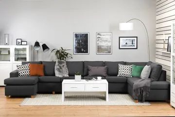 Crazy 6-sits Högervänd U-formad XX-Large Soffa med Divan och Schäslong i Tyg - Mörkgrå - Products - Möbler - Soffa - U-soffa