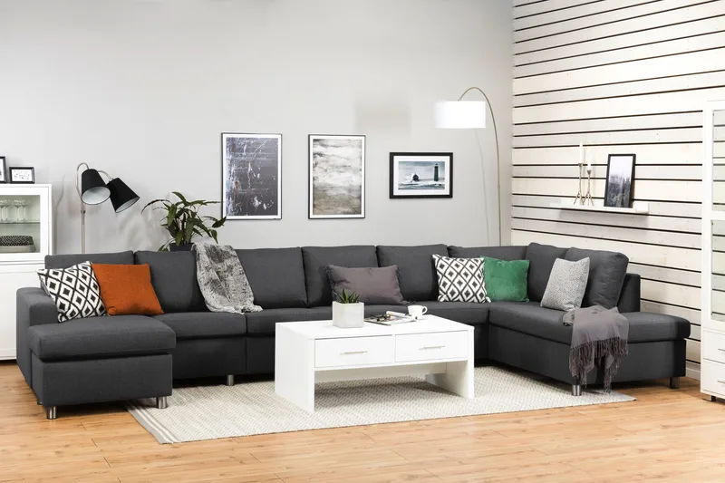Crazy 6-sits Högervänd U-formad XX-Large Soffa med Divan och Schäslong i Tyg - Mörkgrå - Products - Möbler - Soffa - U-soffa