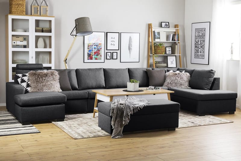 Crazy 6-sits Högervänd U-formad XX-Large Soffa med Divan och Schäslong i Tyg - Mörkgrå - Products - Möbler - Soffa - U-soffa