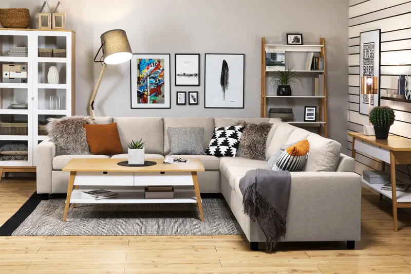 Crazy 6-sits Vändbar L-formad X-Large Hörnsoffa i Tyg - Beige - Products - Möbler - Soffa - Hörnsoffa