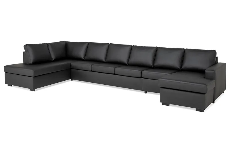 Crazy 6-sits Vänstervänd U-formad XX-Large Soffa med Divan och Schäslong i Konstläder - Svart - Products - Möbler - Soffa - U-soffa