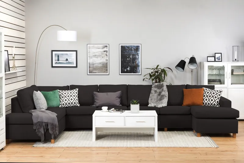 Crazy 6-sits Vänstervänd U-formad XX-Large Soffa med Divan och Schäslong i Tyg - Antracit - Products - Möbler - Soffa - U-soffa