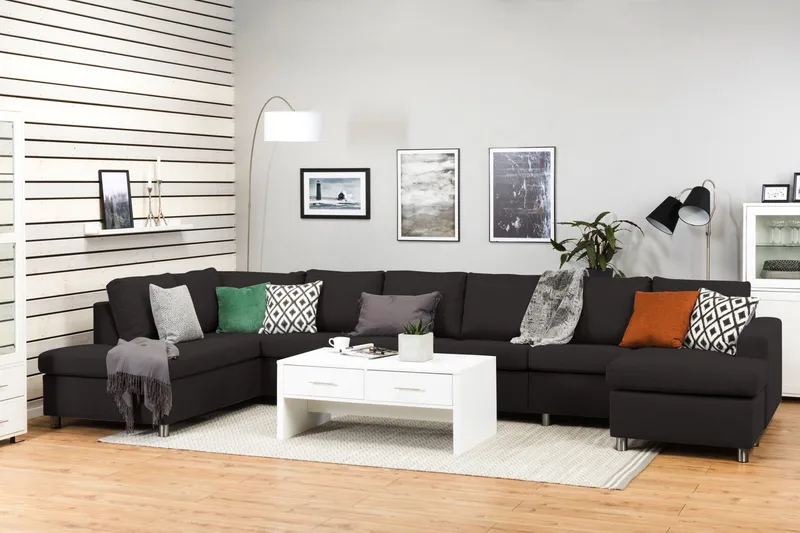 Crazy 6-sits Vänstervänd U-formad XX-Large Soffa med Divan och Schäslong i Tyg - Antracit - Products - Möbler - Soffa - U-soffa